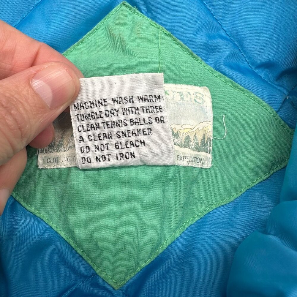 Vintage Green Puffer Coat Jacket Womens Medium 1990s Mixed Blues Nylon Down - Picture 5 of 7